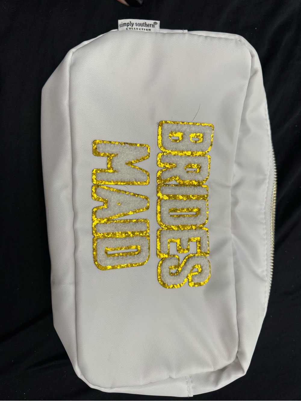 Simply Southern White Cosmetic Pouch with Gold Glitter 'BRIDES MAID'